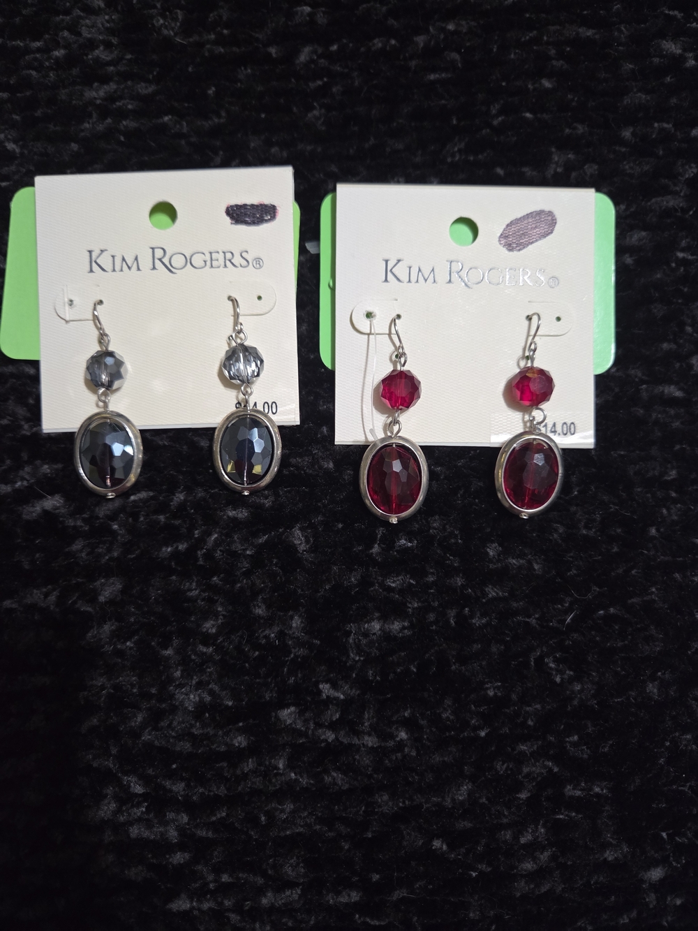 Kim Rogers Faceted Drop Earrings in Red and Gray Duo